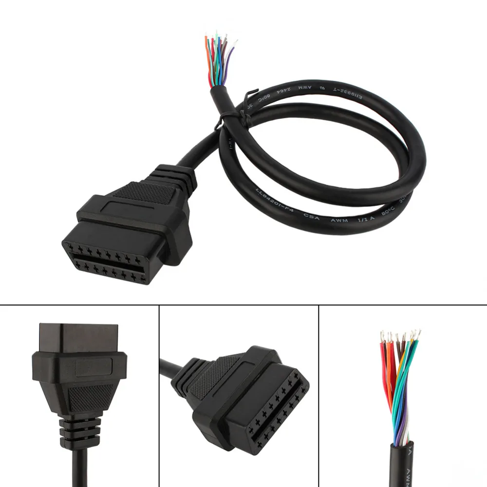 

Free Shipping 5pcs/lot OBD2 16pin Female Connector to Open OBD Cable OBDII OBD-ii ODB2 16 pin OBD 2 Adaptor 30cm Length Hot sale