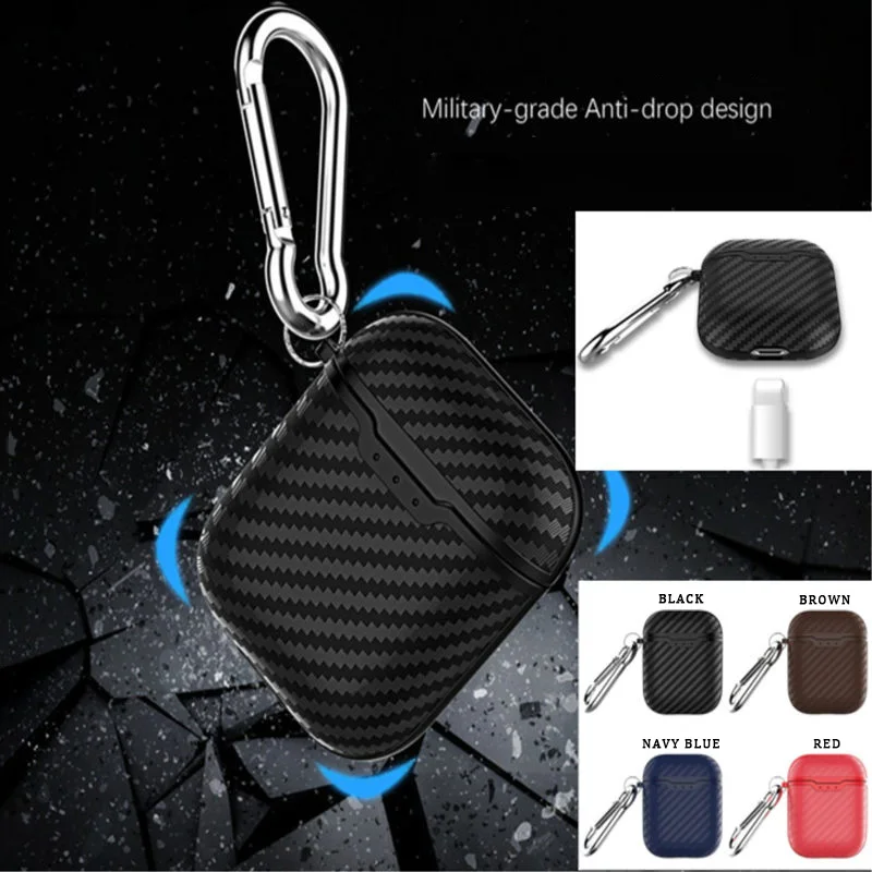 

Carbon fiber earphone case cover for airpods charging box for air pods 2 carry case apple accessories protection cover case hook