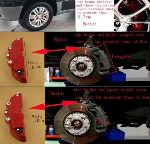 4 шт., автомобильный дисковый тормозной суппорт с 3D надписью, универсальный комплект, подходит для 17 дюймов, 2 средних и 2 маленьких красных