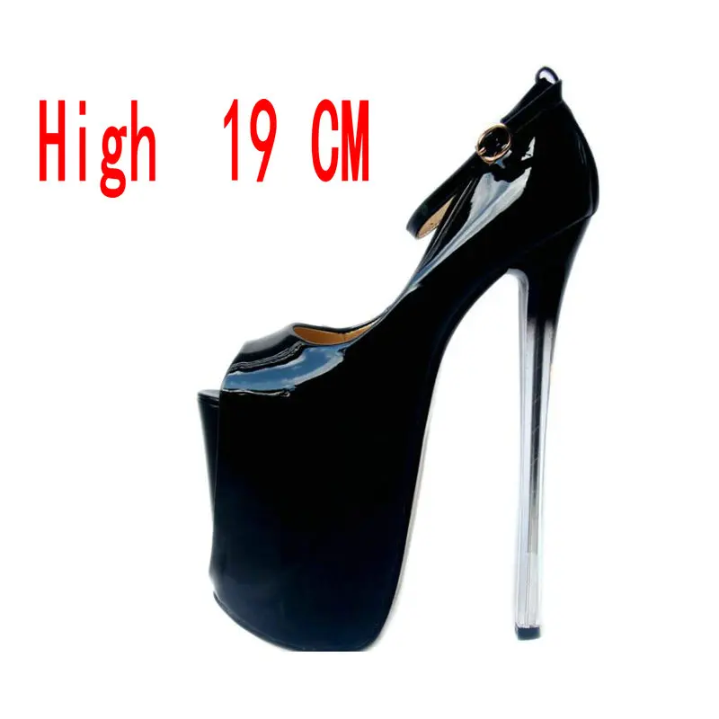 Женские туфли-лодочки на тонком каблуке 19 см, 16 см, 22 см, большие размеры 34-43 пикантные туфли на платформе с открытым носком на высоком каблуке женские свадебные вечерние туфли MC-71 - Цвет: BLACK 19cm