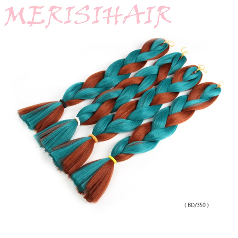 MERISIHAIR, 24 дюйма, Омбре, розовый, блонд, красный, синий, плетеные волосы, синтетические, вязанные волосы для наращивания, огромные косички, прически - Цвет: T1B/синий