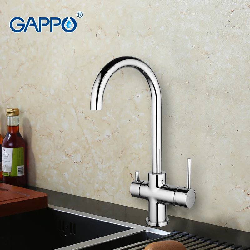 GAPPO 1set Deck Mounted Kitchen sink Faucet Double Handle Water Purification Function 360 Rotation restroom mixer
