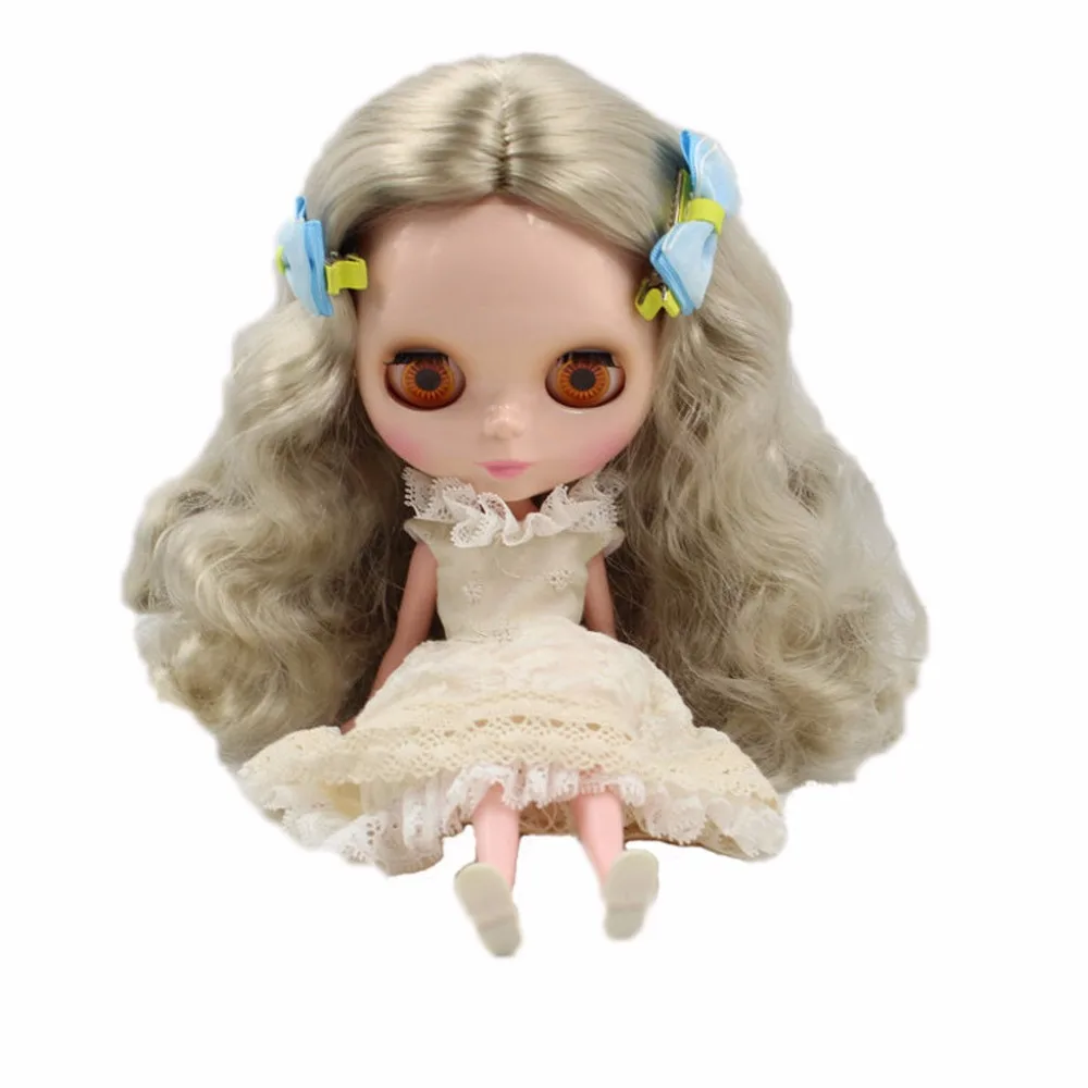 Wig Scalp Long For Blyth Hair Doll Curly Gray Silver 12"
