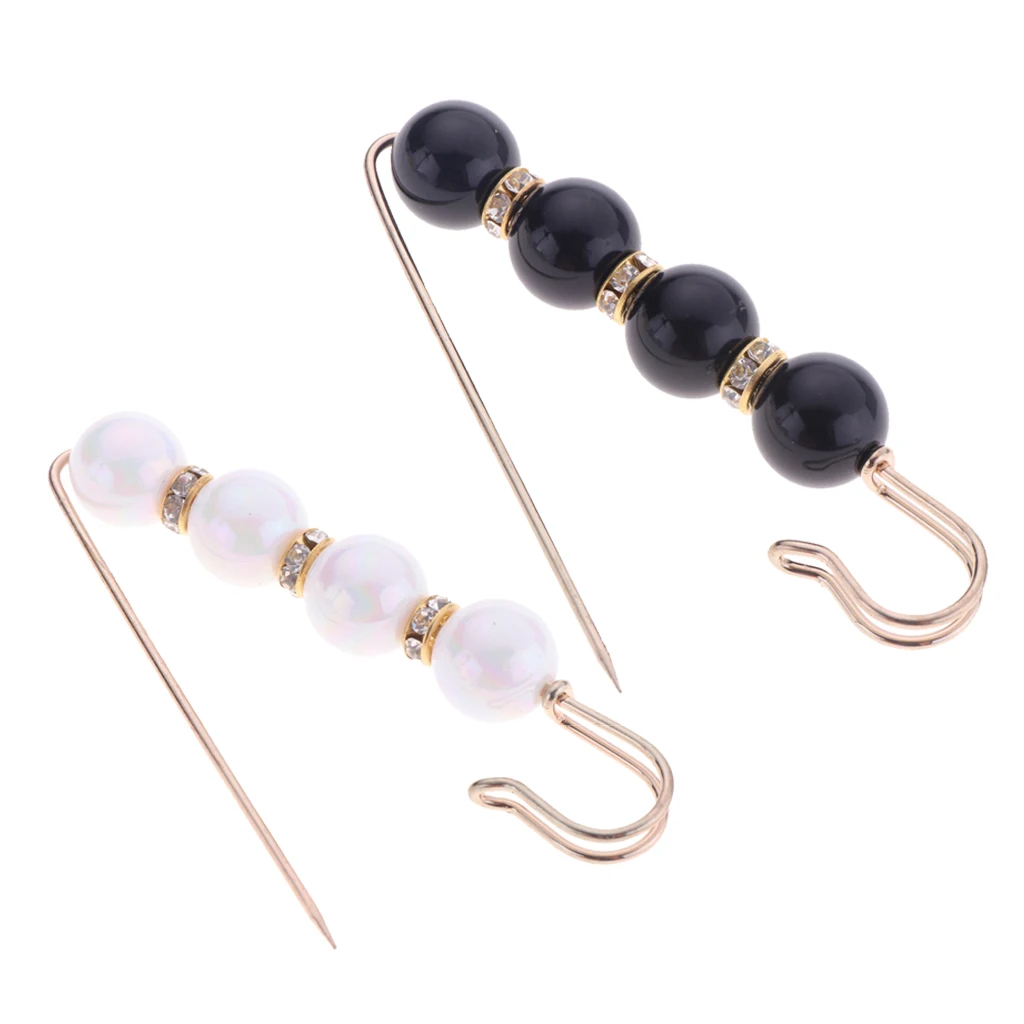 2 Pieces Crystal Safety Pin Brooch Pearl Large Hijab Scarf Brooch Badge Fasten Clip with Rhinestone Spacer Decorative
