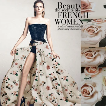 

Jenny's Story Eugen yarn silk fabric satin dress fabric wide students Genduan European printing bare Pink Rose