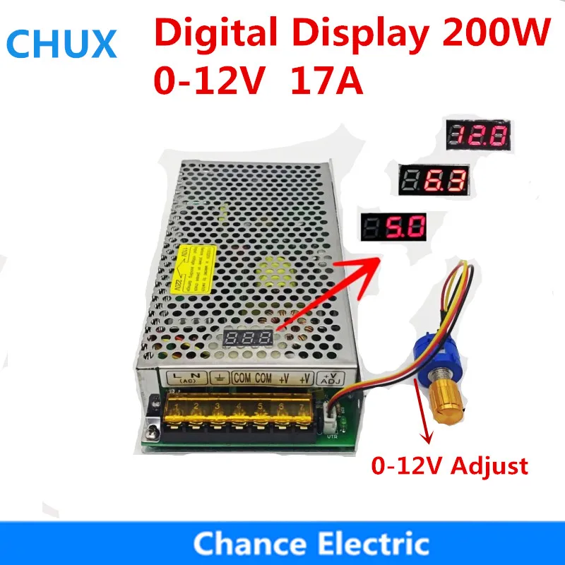 Digital Display Adjustable Switching Power Supply 12V 17A 200W DC