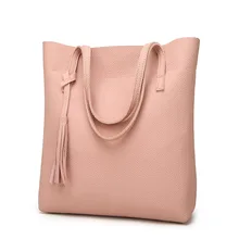 Высококачественная женская сумка на плечо из искусственной кожи с рисунком личи, с открытым карманом, корейская мода, сумка-мешок с кисточками, одноцветные мягкие сумки