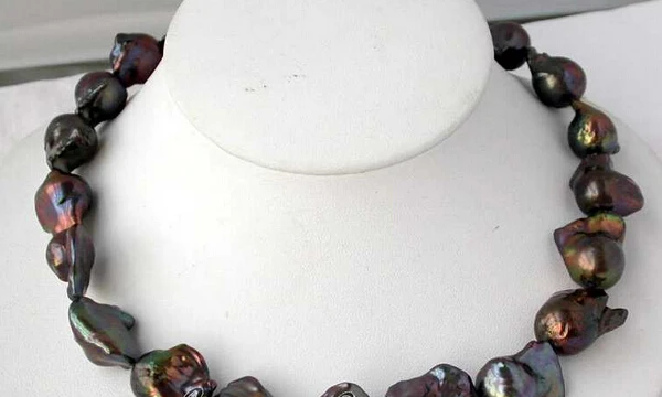 

Jew3109 big 17" 20mm baroque black keshi reborn pearl necklace (A0329)