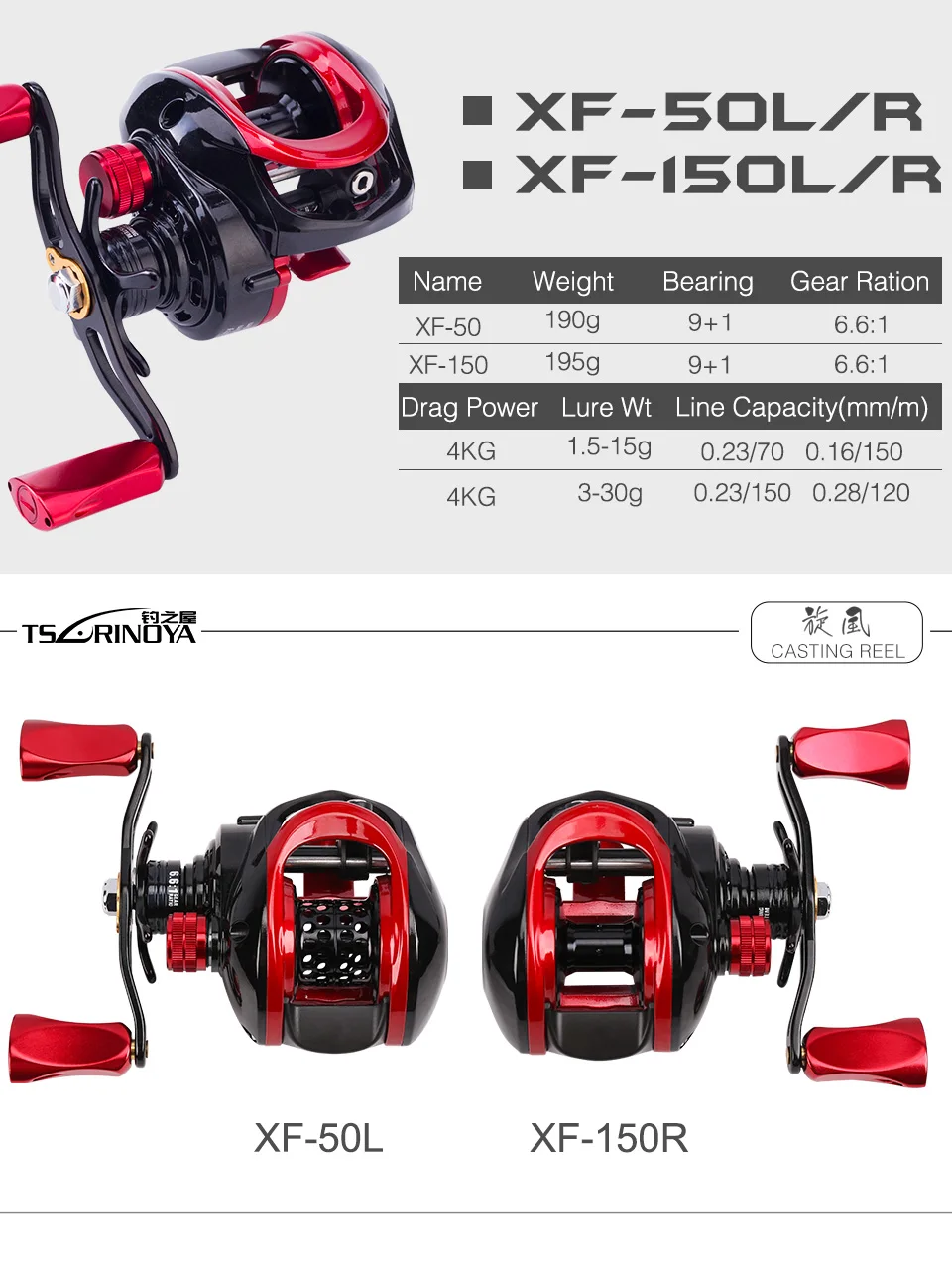 TSURINOYA для рыбалки катушка XF 50 150 катушка для метания приманки 6,6: 1 4 кг сопротивления Мощность 9+ 1BB XF запасная шпуля легкий приманки катушки