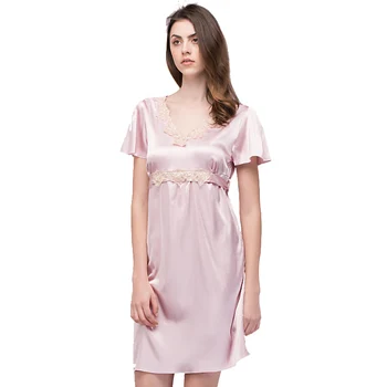 

Luxurious Women Nightgowns Sleepshirts 2017 Faux Silk Ladies Nightgown Summer New Short Nightie Female Night Dress