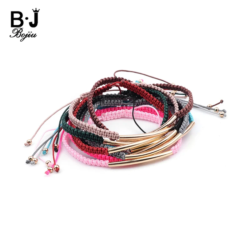

BOJIU 10 Colors Handmade Braided Rope Bracelet For Women Gold Copper Tube Red Balck Green Gray Pink Weave thread Bracelet BC193