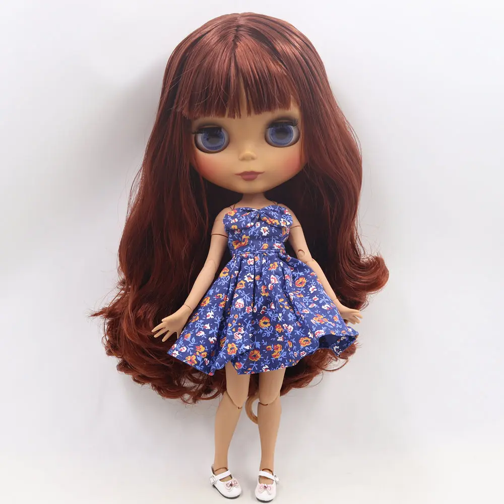 Кукла Blyth ICY DBS № BL9388 винно красные волосы для суставов тела черная кожа матовое
