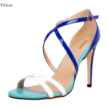 

Olomm Hot Women Gladiator Sandals Sexy Stiletto High Heels Sandals Fashion Open Toe Blue Ladies Shoes Women US Plus Size 4-15