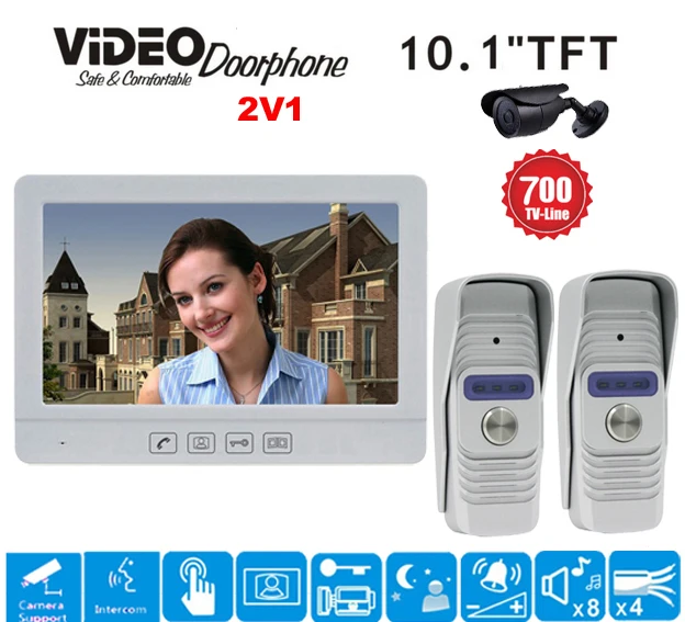 

ZHUDELE  10.1"  Luxury Display Color Video Door Phone Touch Button Doorbell Intercom support CCTV camera IR  HD Camera  2V1