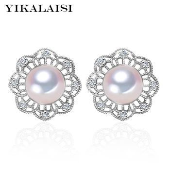 

YIKALAISI 925 sterling Silver Jewelry For Women 100% Natural Freshwater Pearl jewelry 9-10mm Stud Earrings