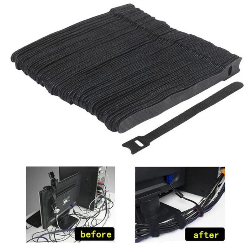 

50pcs T-type Nylon Cable Ties Hook And Loop Cable Tie With Eyelet Hole Cables Organizer Hook Loop Sticky Straps12x150mm