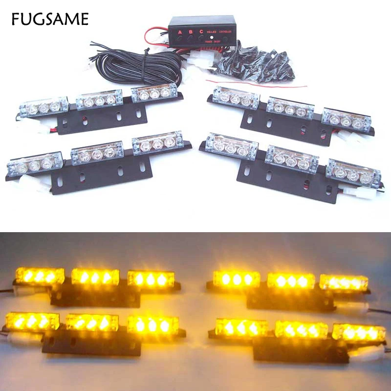 

FUGSAME 36LEDs Car Vehicle Auto Strobe Flash Emergency Lights for Front Grille/ Deck DC 12V red blue white amber 4 colors choice