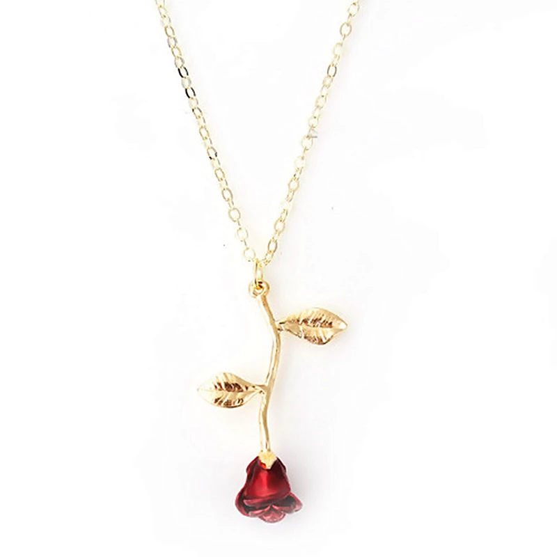 Gold Color necklace DoreenBeads модный эмалевый кулон для женщин, девушек, розовое золото, красный цветок розы, кулон 50 см(19 5/")-45 см(17 6/8"), длинный 1 шт - Metal Color: Gold Color necklace