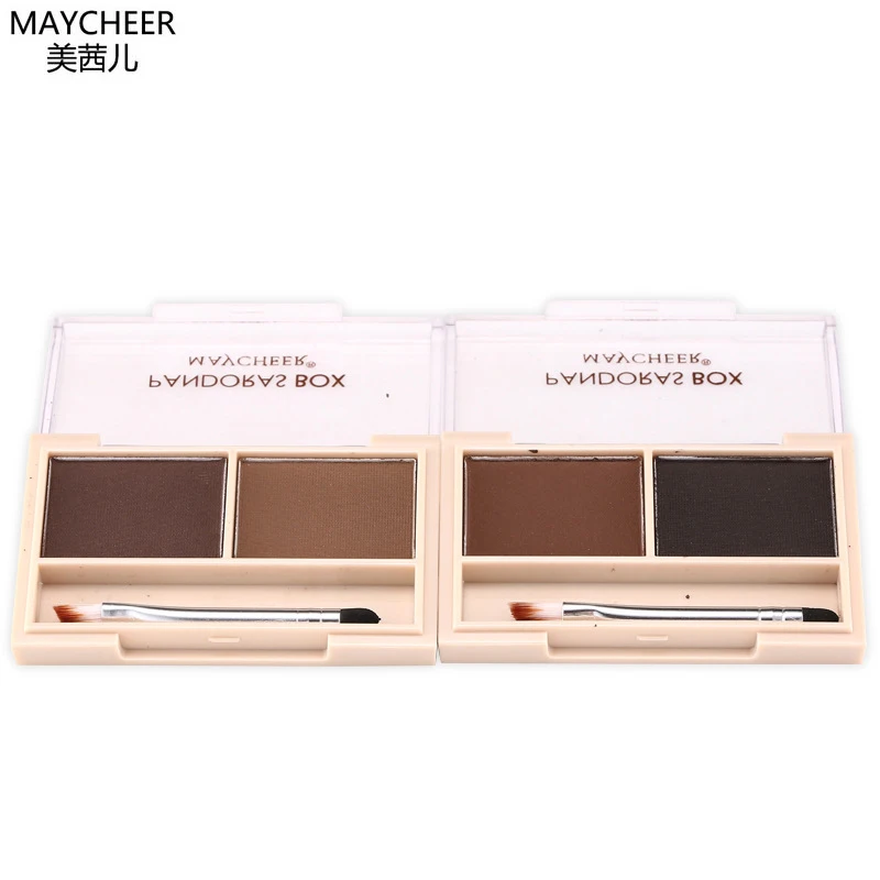 

MAYCHEER eyeshadow double colors Eye Brow Waterproof long-lasting Eyebrow powder cream Palette+Brush eyes makeup 1pcs eye shadow