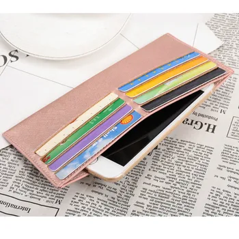 

Real Genuine Cow Leather ID Card Holder Candy Color Coin Purse Travel Bank Credit Cards Phone Cover Multi Slot Slim Long Wallet