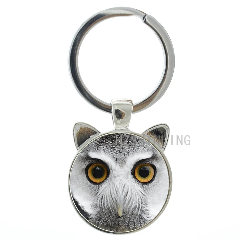 

Vintage steampunk owl birds keychain cute cartoon owl art pture glass alloy ear animal pendant key chain ring holder CN371