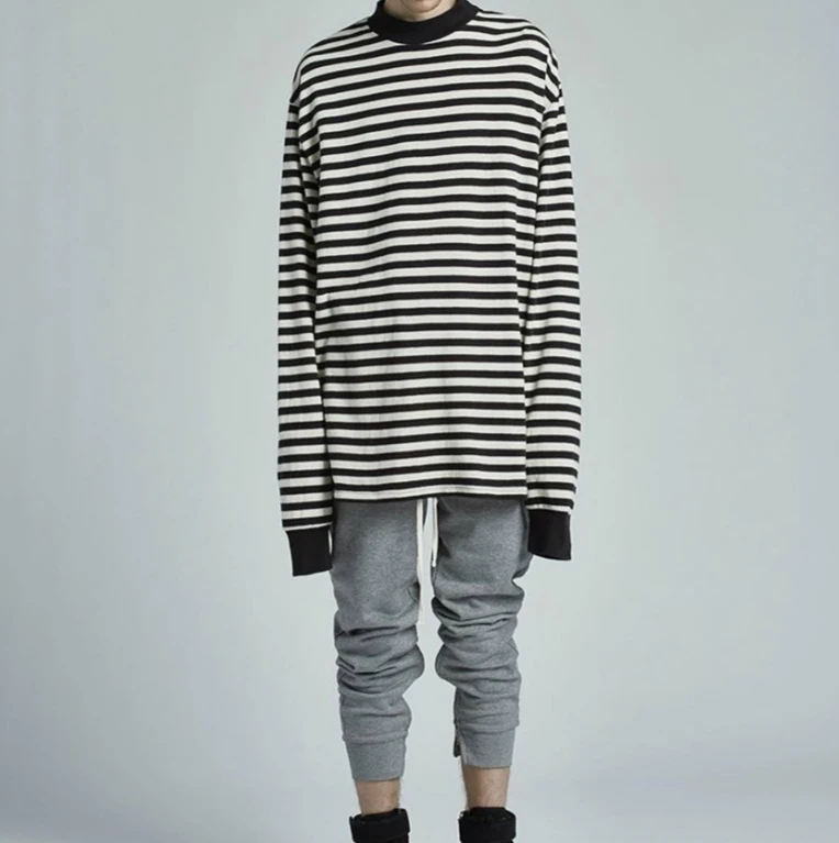 Download Black&White Stripes Mock Neck T Shirt Mens Drop Shoulder Long Sleeve Oversized Tops Free ...