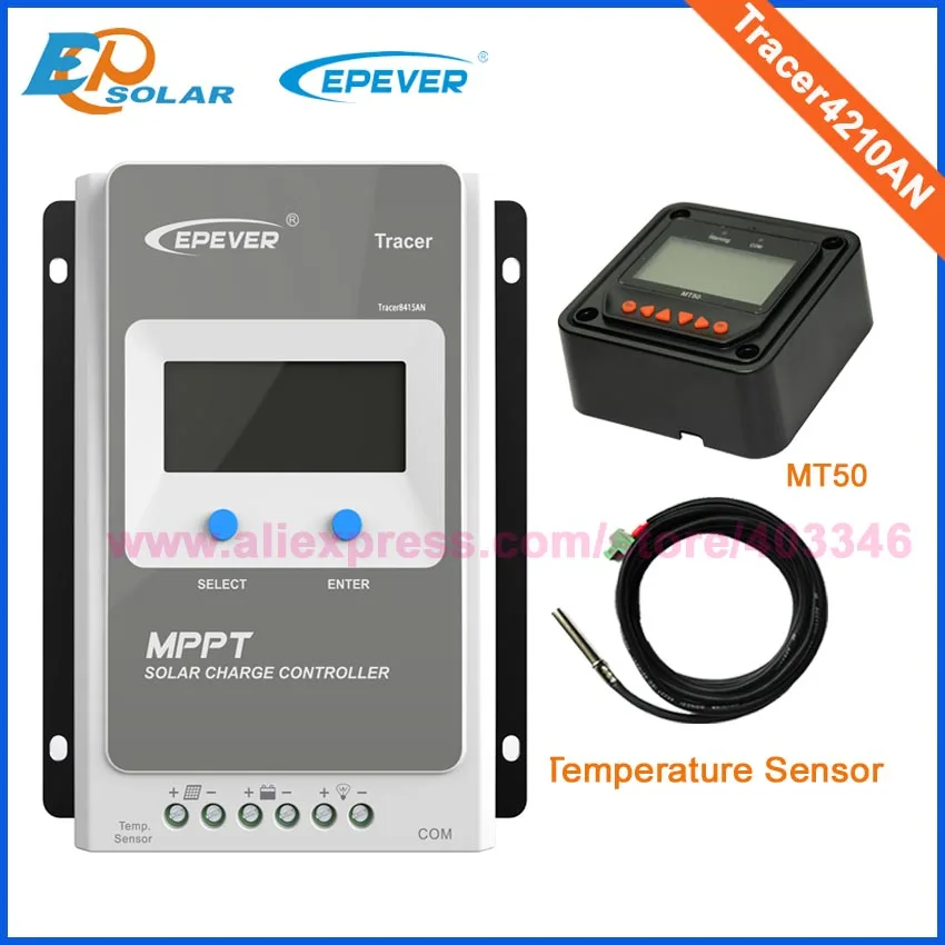 Tracer 4210AN 40A MPPT Контроллер заряда 12 В 24 в ЖК-регулятор epever MT50 Wi-Fi Bluetooth ПК связь мобильное приложение WY - Цвет: with MT50 Sensor