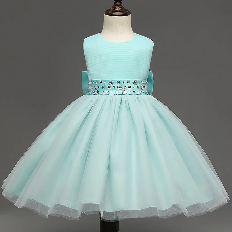 Top Girls Dresses Bow Princess Dress Solid Diamond pearl Summer 2017