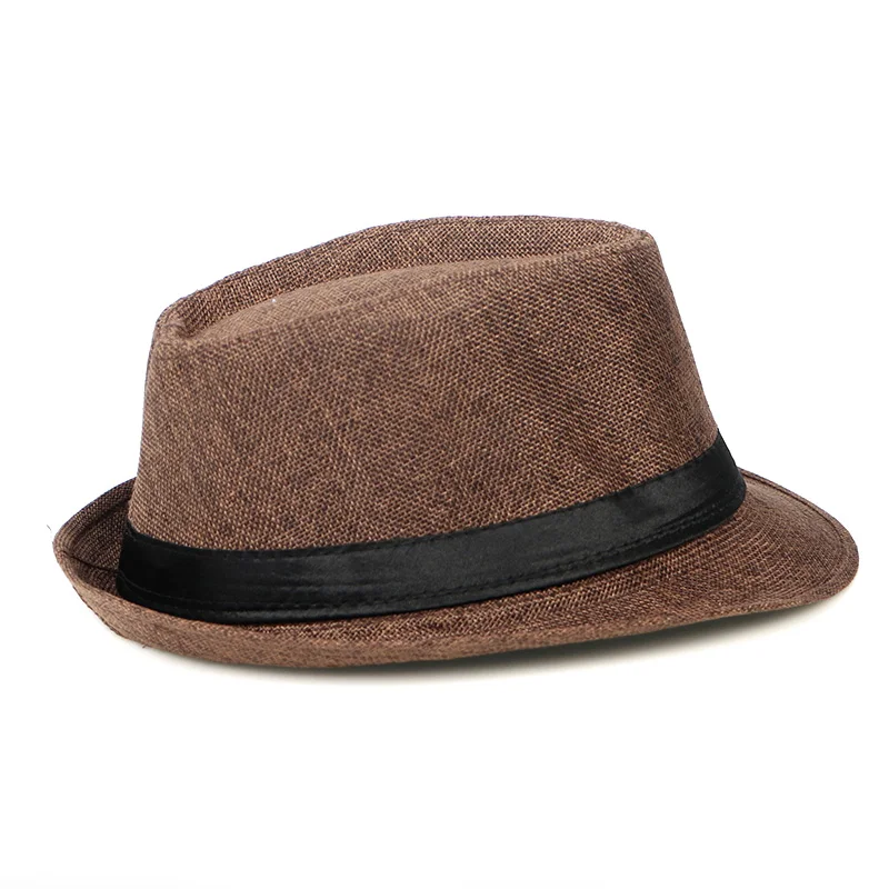 Лето Chapeu Homme ковбойские джазовые шляпы Женские однотонные льняные Панама соломенная шляпа мужская кепка Панама Gorro Hombre Sombrero Fedora Hat - Цвет: Коричневый