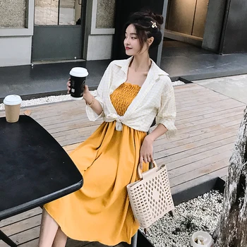 

High Quality Shirt + Bib Dress Summer New Shirt Korean Fashion Casual Dress Super Beautiful Street Style Ladies Set