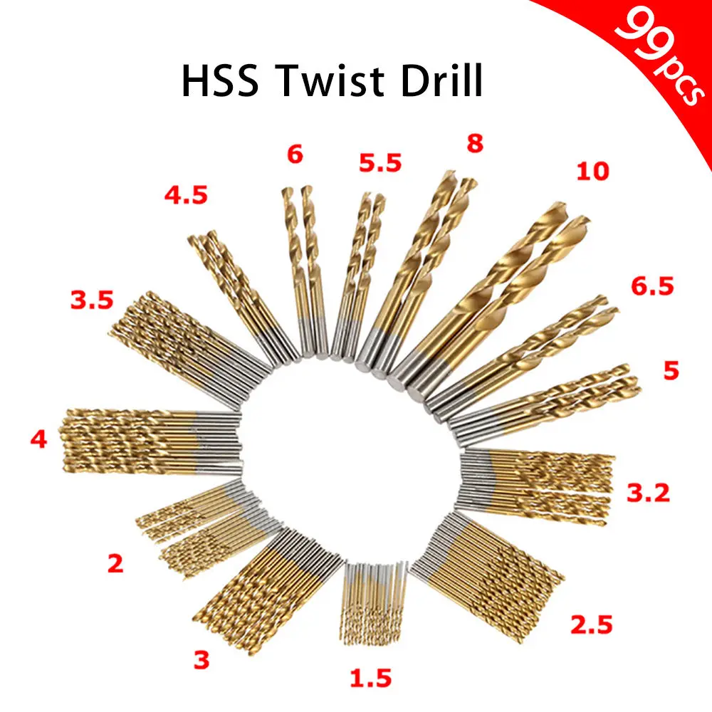 99Pcs HSS Twist Dill Bit Set Anti-ust Wea Potection Ound