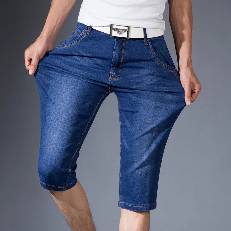 

2019 new Mens Summer Stretch Lightweight Blue Denim Jeans Short for Men Jean Shorts Pants Plus Size 28-38 40