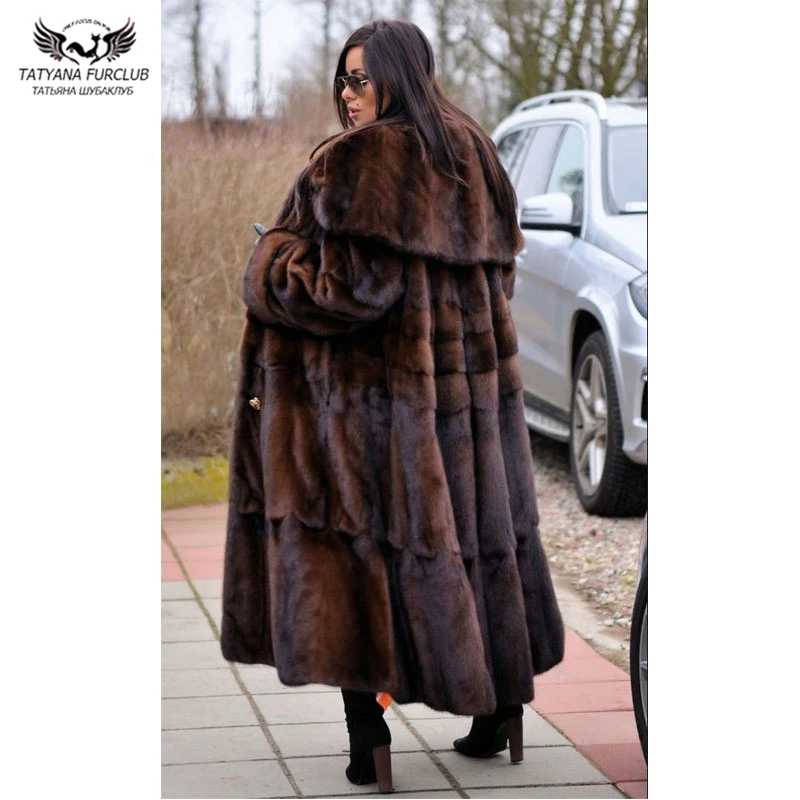 Женская длинная куртка с отложным воротником Tatyana Furclub зимняя теплая из