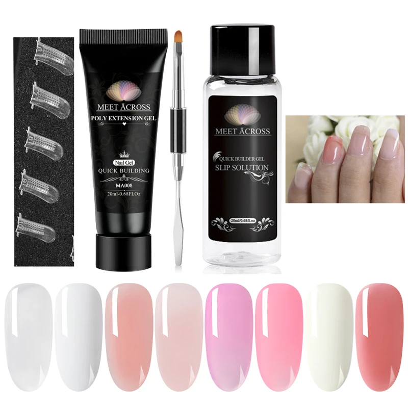 

MEET ACROSS Poly Extension Gel Set UV Builder Nail Extension Gel Crystal Jelly Quick Building Slip Solution Manicure Nail Kit