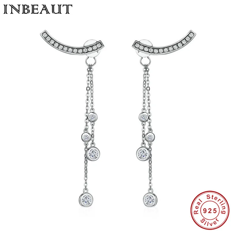

INBEAUT 925 Sterling Silver Shiny AAA White Cubic Zirconia Drop Earrings Women New Trendy Princess Wedding Earrings Jewelry Girl