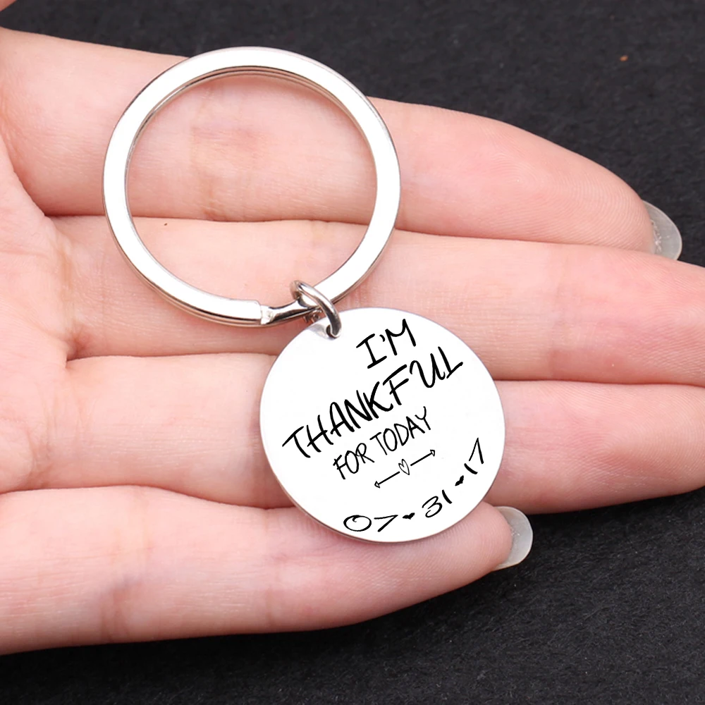 

Personalized Time Key Ring Bag Charm Valentines Gifts I Am Thankful For Today Customized Loving Memorized Date For Lover Couple