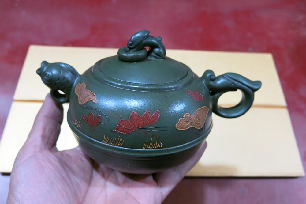 Old Chinese Handcraft Enameled Yixing Zi Sha Clay (blue Stoneware