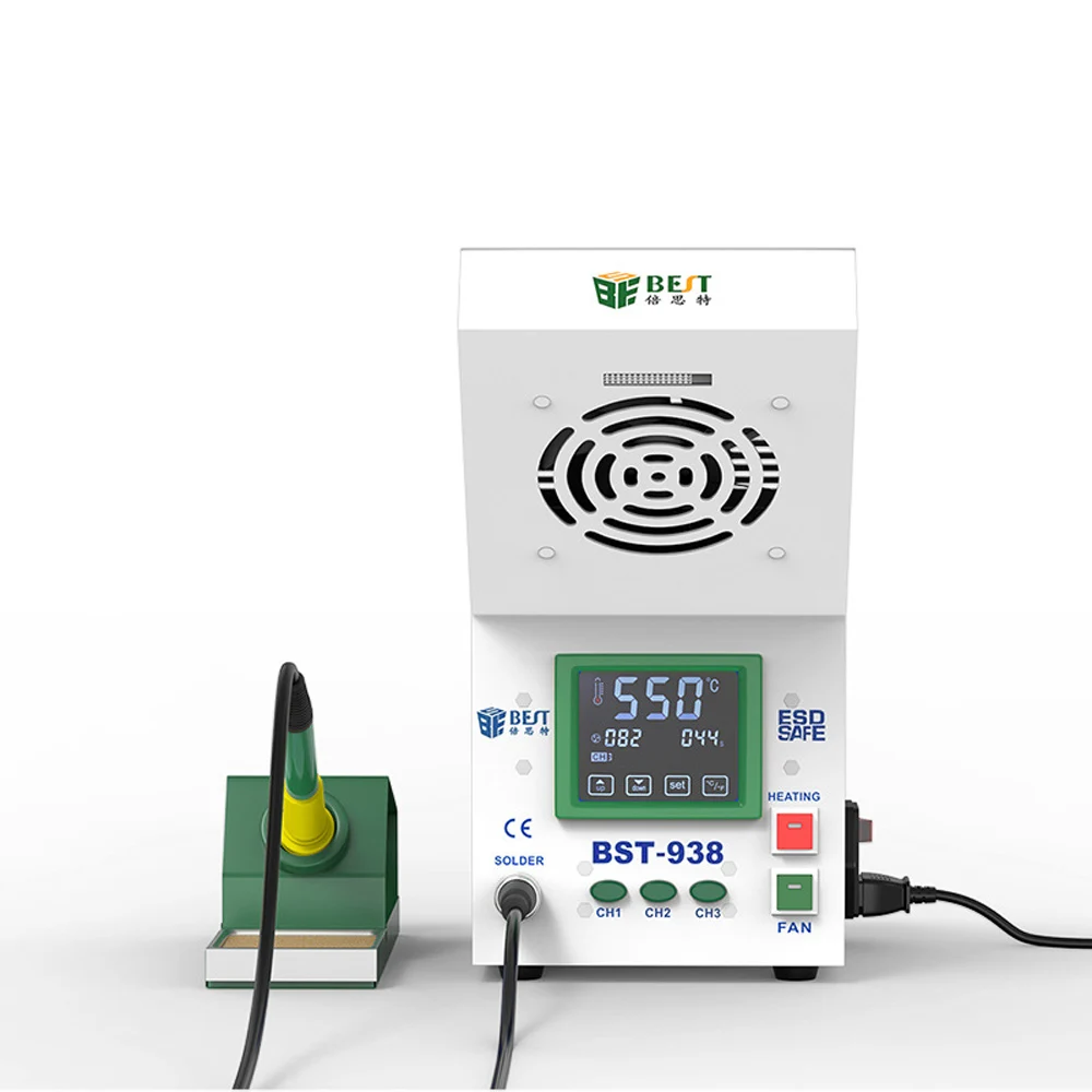 

BST-938 Antistatic Thermostat Soldering Station With Smoking Instrument LED Light Adjust Temperature Soldering Iron Station Tool