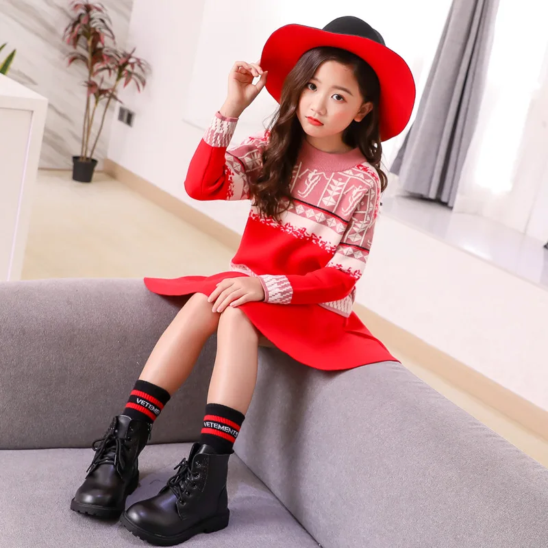 

Children Sweater Kids Girls Thanksgiving Clothes Sets Autumn 2018 New Big Children Knit Long Sleeve Suit Christmas Outfit CLS260