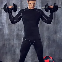 Новая компрессионная высокоэластичная быстросохнущая облегающая одежда для верхней части тела, леггинсы, спортивный костюм для мужчин, для фитнеса, влагоотводящий комплект, Одноцветный комплект одежды, M/L/XL