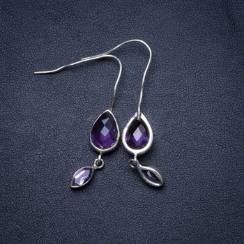 

Natural Amethyst Handmade Unique 925 Sterling Silver Earrings 1.5" X4936