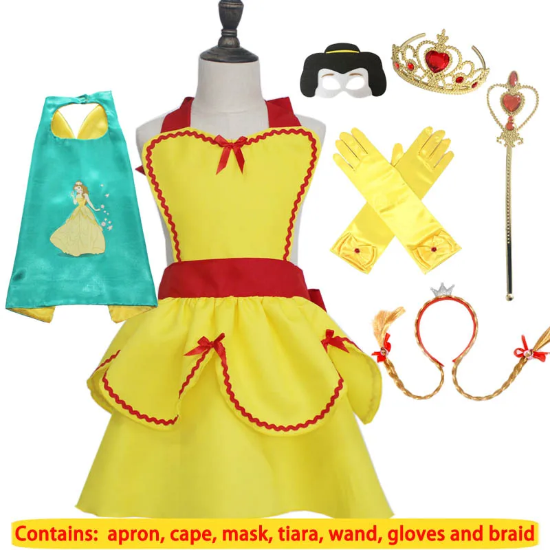 A45 cape with set Belle костюм передник для девочек плащ Маска Тиара палочка перчатки кос Хэллоуин косплэй Вечерние - Цвет: A45 cape with set