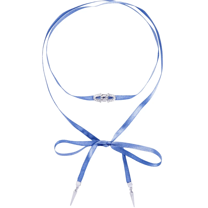 Lace up Blue Ribbon Choker Necklace Handmade Fashion Accessories