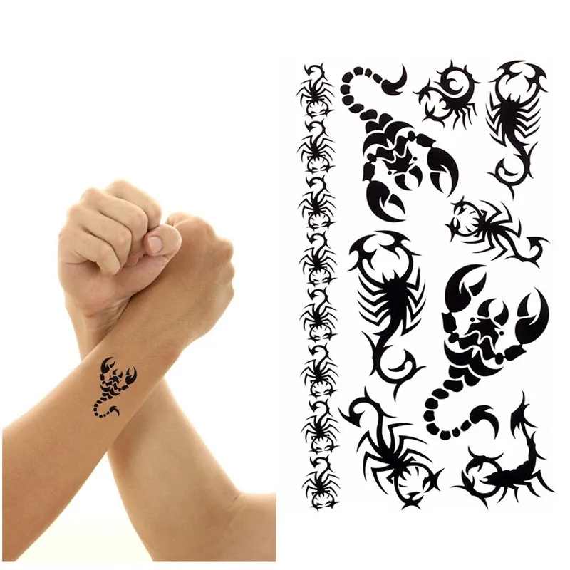 Mens Cool Black Scorpion Temporary Tattoo Designs Waterproof Body Arm