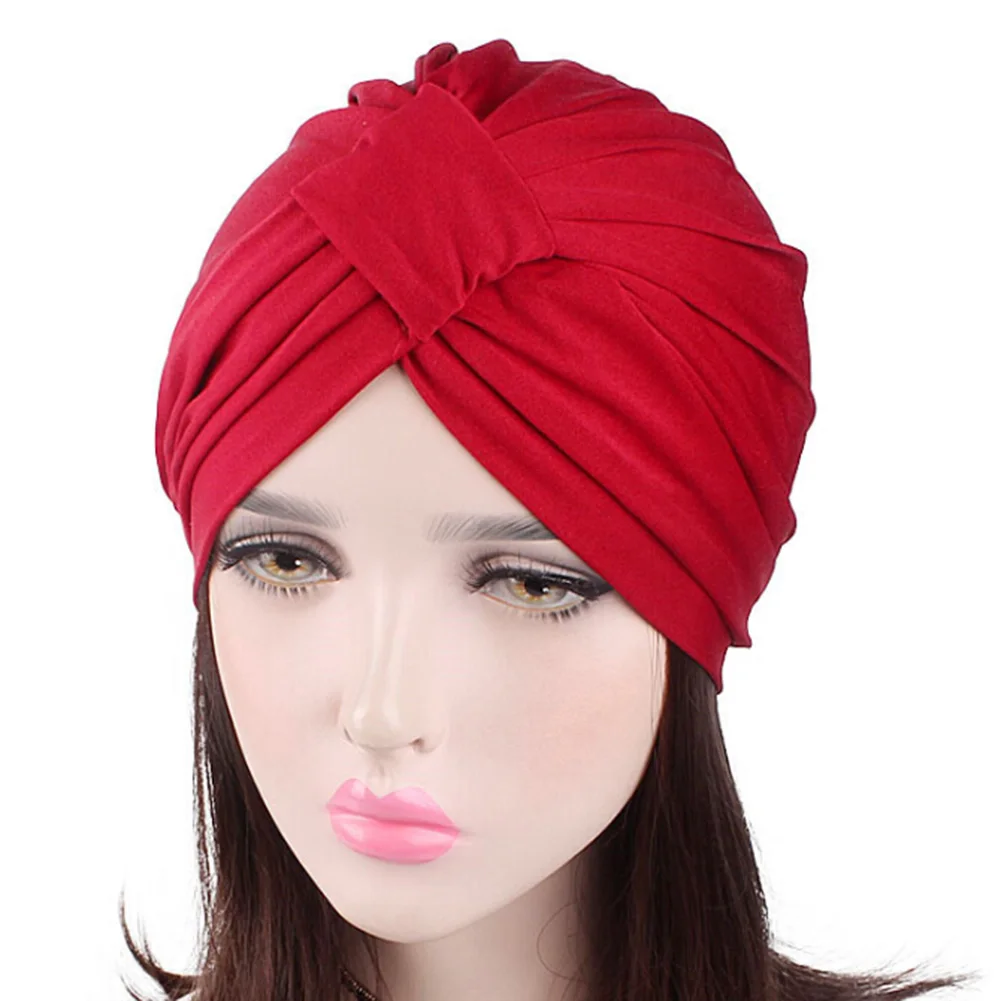 Fashion Women Indian Style Stretchable Pleated Turban Hat Cap Head Wrap