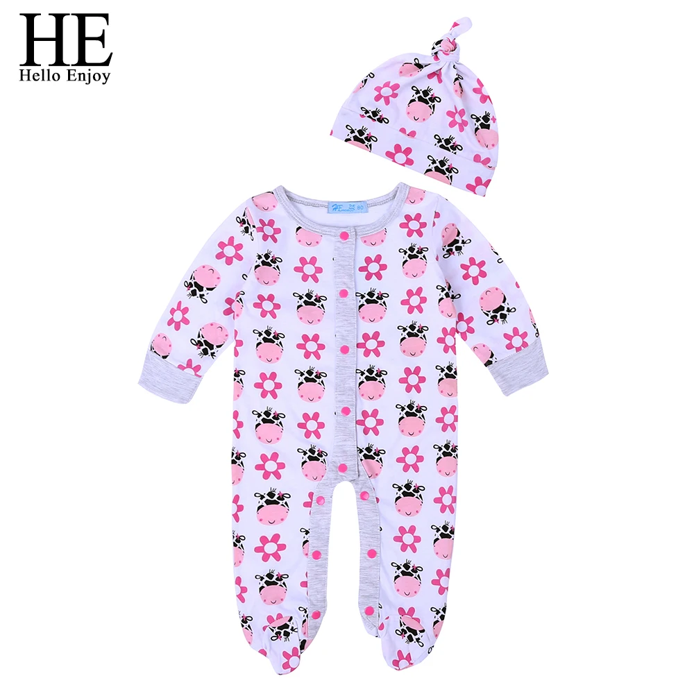 

Newborn girl clothes spring and autumn period and the long sleeve lovely cow design + hat baby boy clothes casual clothing set