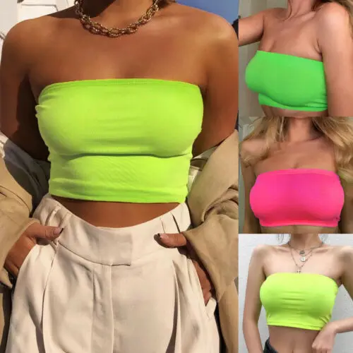 

Sexy Womens Slim Bralette Plain Tees Tanks Crop Tops Ladies Summer Off-shoulder Vest Bralette Bandeau Camis Tops Bras Bustier