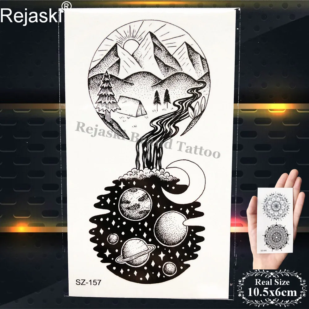 Черная круглая горная речная временная татуировка наклейки для женщин тело рука