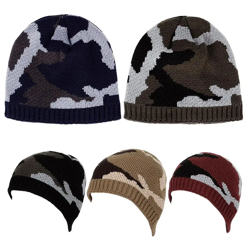 

New Winter Hat Thickened Fleece Lining Army Camouflage Sports Knitted Hat Outdoor Velvet Warm Beanies Winter Climbing Fishing
