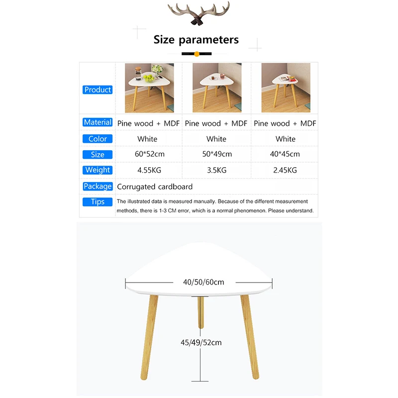 Nordic style Solid wood tea table Simple sofa side table Living room Bedroom Round Triangle small tea table Household Furniture